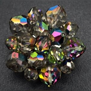 Aurora Borealis Crystal Brooch Smoky Crystals Pin Construction Rollover Clasp